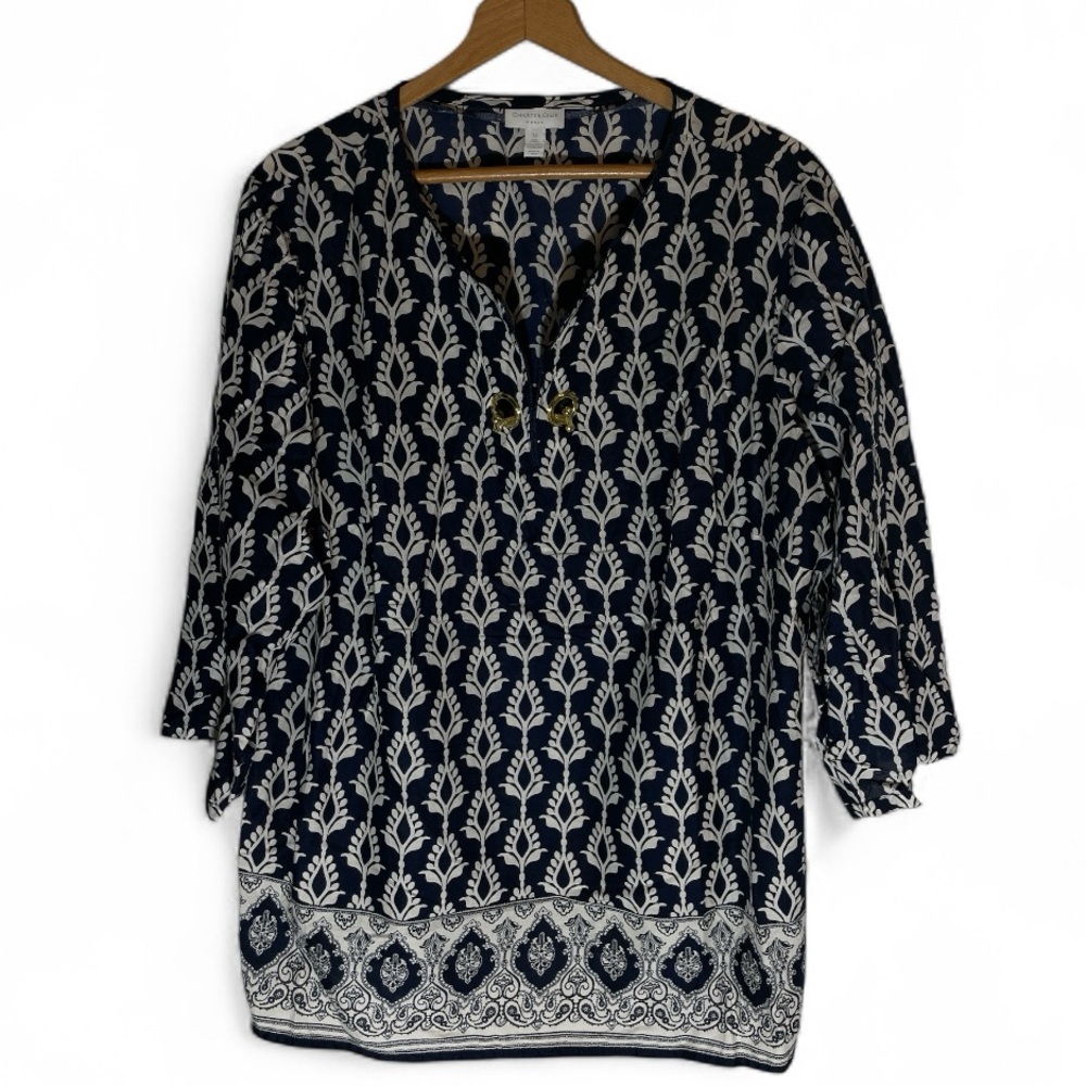 Z2- Charter Club Navy and White Patterned Women's Top Women’s 3X